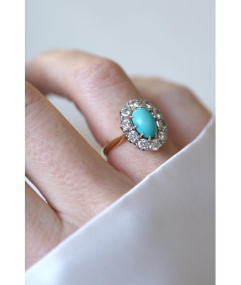 Bague Marguerite Turquoise et Diamants français