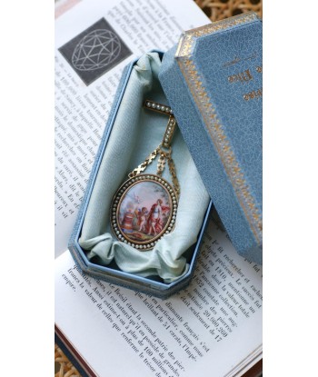 Broche Or, Perles, et Miniature Porcelaine par Auguste Perrette chez Cornerstreet bien 