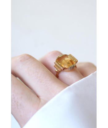 Bague Art Déco Citrine sur Or Jaune et Blanc meilleur choix