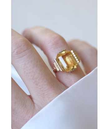 Bague Art Déco Citrine sur Or Jaune et Blanc meilleur choix