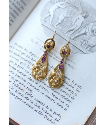 Boucles d'Oreilles Gouttes Grenats sur Or Jaune acheter en ligne