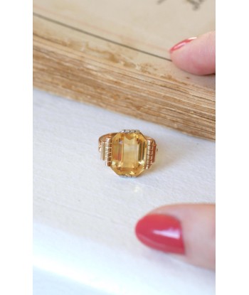 Bague Art Déco Citrine sur Or Jaune et Blanc meilleur choix