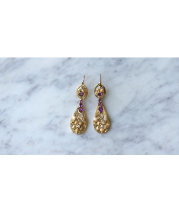 Boucles d'Oreilles Gouttes Grenats sur Or Jaune acheter en ligne