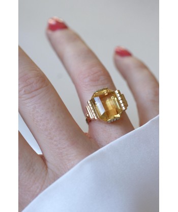 Bague Art Déco Citrine sur Or Jaune et Blanc meilleur choix