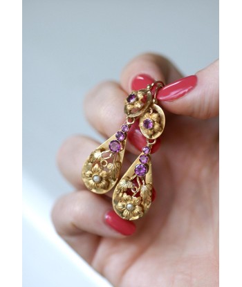 Boucles d'Oreilles Gouttes Grenats sur Or Jaune acheter en ligne