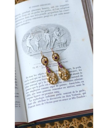 Boucles d'Oreilles Gouttes Grenats sur Or Jaune acheter en ligne