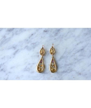 Boucles d'Oreilles Gouttes Grenats sur Or Jaune acheter en ligne