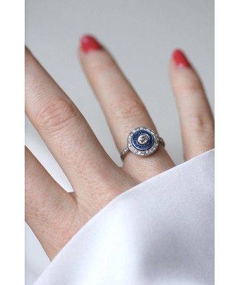 Bague Cible Art Deco Saphirs et Diamants en linge