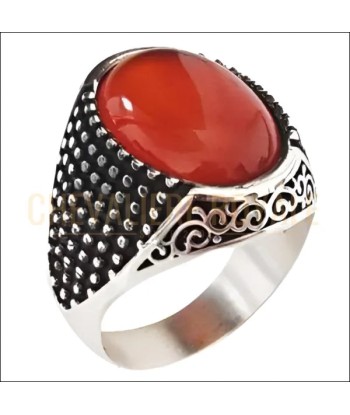 Chevalière homme argent pierre agate rouge sardonyx ovale pas cher 