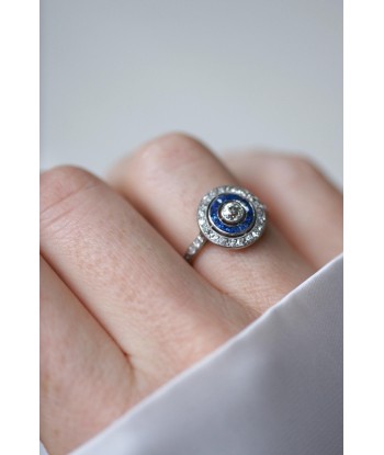 Bague Cible Art Deco Saphirs et Diamants en linge