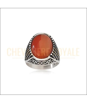 Chevalière homme argent pierre agate rouge sardonyx ovale pas cher 