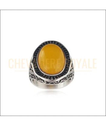 Chevalière homme pierre naturelle agate jaune et zircone shop