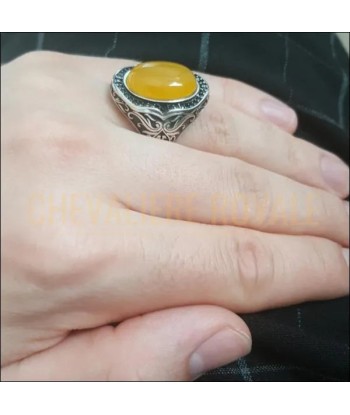 Chevalière homme pierre naturelle agate jaune et zircone shop