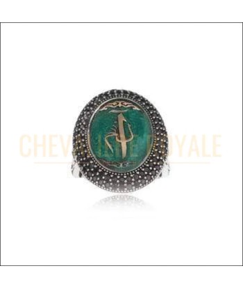 Chevalière pour homme en argent Elif Vav Email Vert Argent ou a consommer sur place