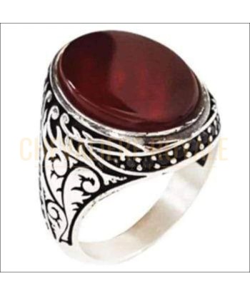 Chevalière homme stone agate rouge ovale classique Economisez 