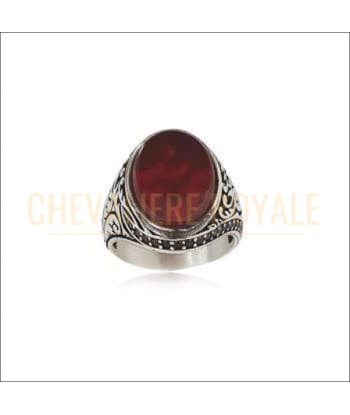 Chevalière homme stone agate rouge ovale classique Economisez 