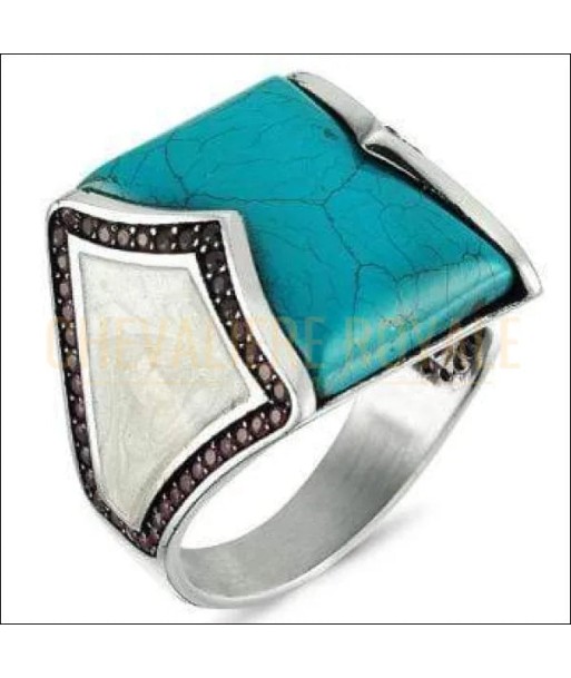 Chevalière moderne pour homme pierre turquoise et zircon prix pour 