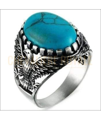 Chevalière homme pierre turquoise en argent motif oiseau Les magasins à Paris et en Île-de-France