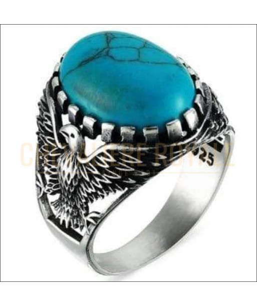 Chevalière homme pierre turquoise en argent motif oiseau Les magasins à Paris et en Île-de-France