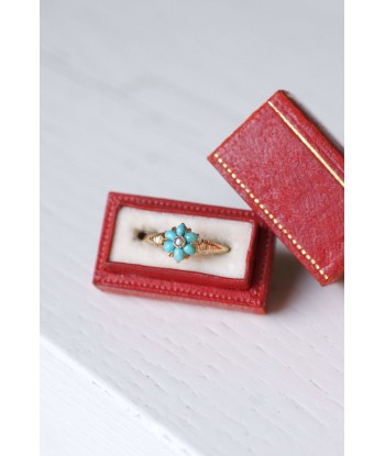 Bague Victorienne ancienne fleur turquoises et or de votre