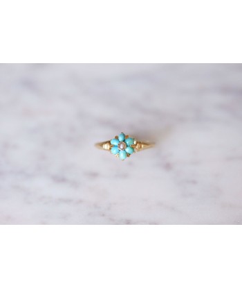 Bague Victorienne ancienne fleur turquoises et or de votre