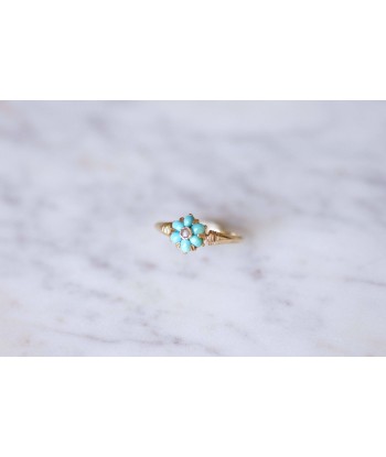 Bague Victorienne ancienne fleur turquoises et or de votre