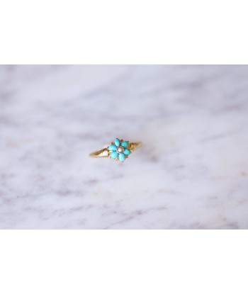 Bague Victorienne ancienne fleur turquoises et or de votre