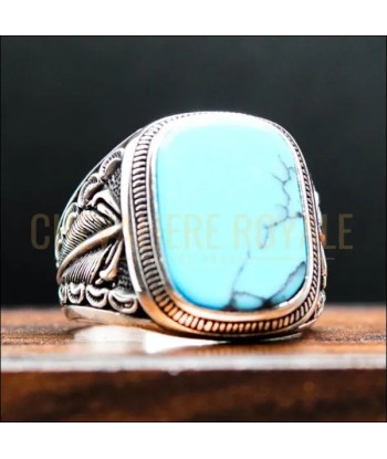 Chevalière homme argent harmonieuse pierre turquoise Amélioration de cerveau avec