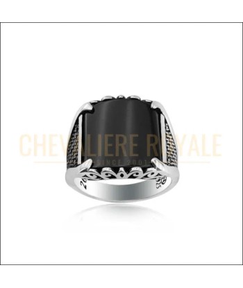 Chevalière homme argent agrémentée pierre naturelle d’ONYX pas cher 