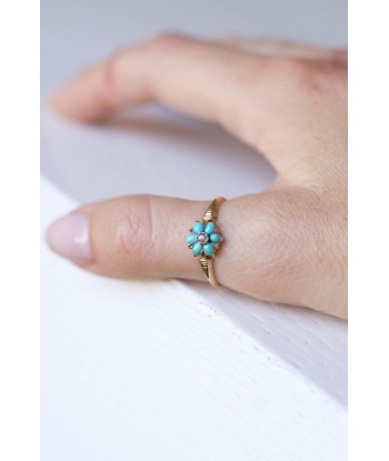 Bague Victorienne ancienne fleur turquoises et or de votre