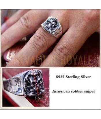 Chevalière homme en argent style biker American soldier sniper suggérées chez