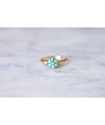 Bague Victorienne ancienne fleur turquoises et or de votre