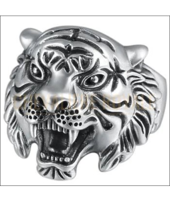 Chevalière homme en argent tête de tigre taille ajustable totem des créatures d'habitude