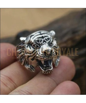 Chevalière homme en argent tête de tigre taille ajustable totem des créatures d'habitude