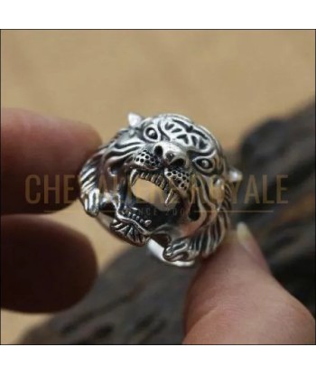 Chevalière homme en argent tête de tigre taille ajustable totem des créatures d'habitude