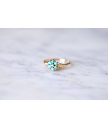 Bague Victorienne ancienne fleur turquoises et or de votre