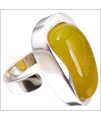 Chevalière femme en argent pierre agate jaune anneau ajustable livraison gratuite