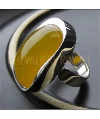 Chevalière femme en argent pierre agate jaune anneau ajustable livraison gratuite