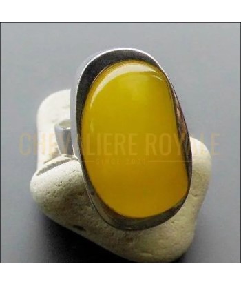 Chevalière femme en argent pierre agate jaune anneau ajustable livraison gratuite