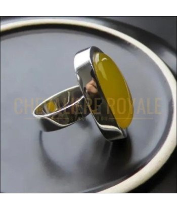 Chevalière femme en argent pierre agate jaune anneau ajustable livraison gratuite