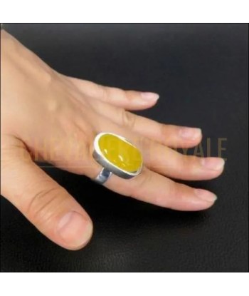 Chevalière femme en argent pierre agate jaune anneau ajustable livraison gratuite