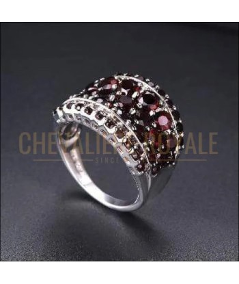 Chevalière femme en argent éblouissante bague fine pierres Grenat vente chaude votre 