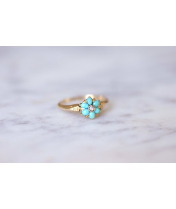 Bague Victorienne ancienne fleur turquoises et or de votre