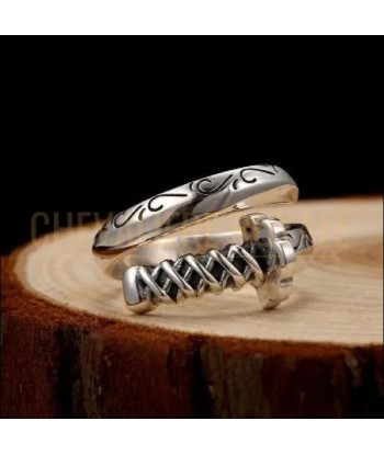 Chevalière pour homme et femme en argent forme sabre guerrier ou a consommer sur place