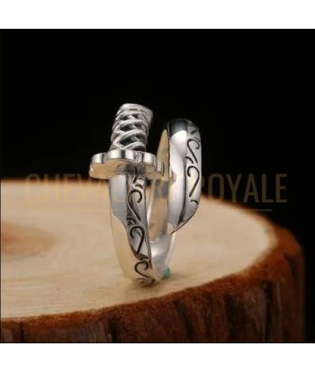 Chevalière pour homme et femme en argent forme sabre guerrier ou a consommer sur place