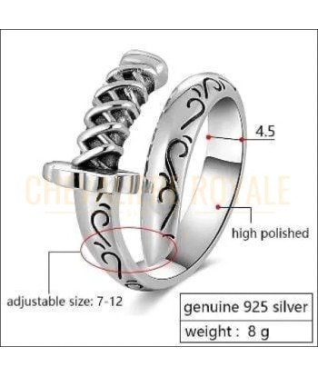 Chevalière pour homme et femme en argent forme sabre guerrier ou a consommer sur place