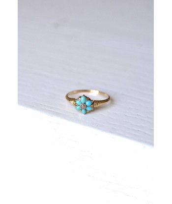 Bague Victorienne ancienne fleur turquoises et or de votre