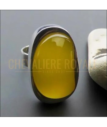 Chevalière femme en argent agate jaune design géométrique l'achat 