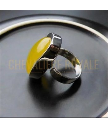 Chevalière femme en argent agate jaune design géométrique l'achat 