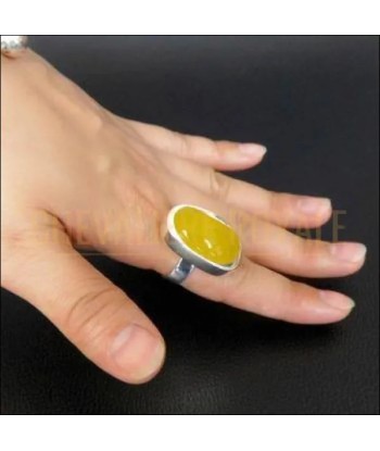 Chevalière femme en argent agate jaune design géométrique l'achat 